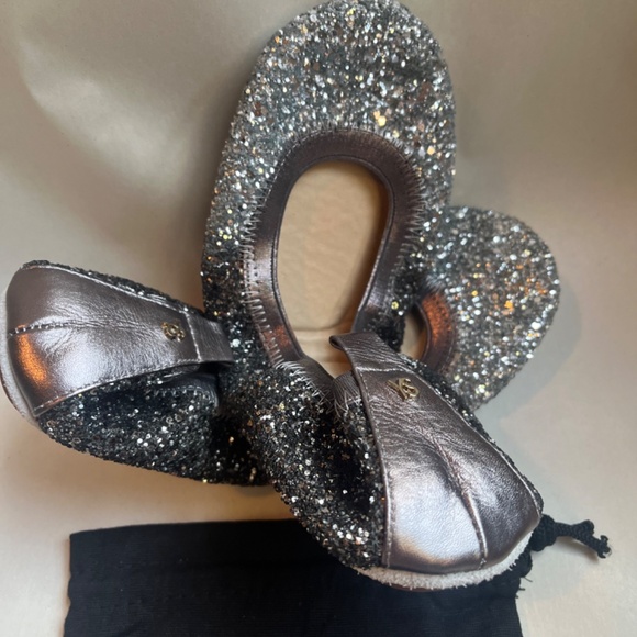 Yosi Samra Oxidized Silver Ombre‎ Glitter Serena Foldable Ballet Flat Shoes 7 - Picture 12 of 16